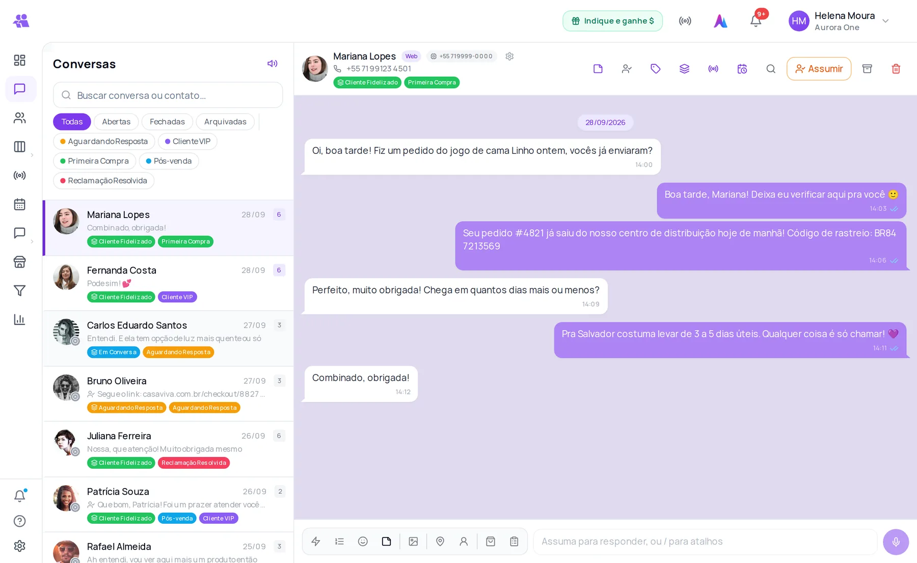 Aurora: central de conversas do WhatsApp com atendimento por IA